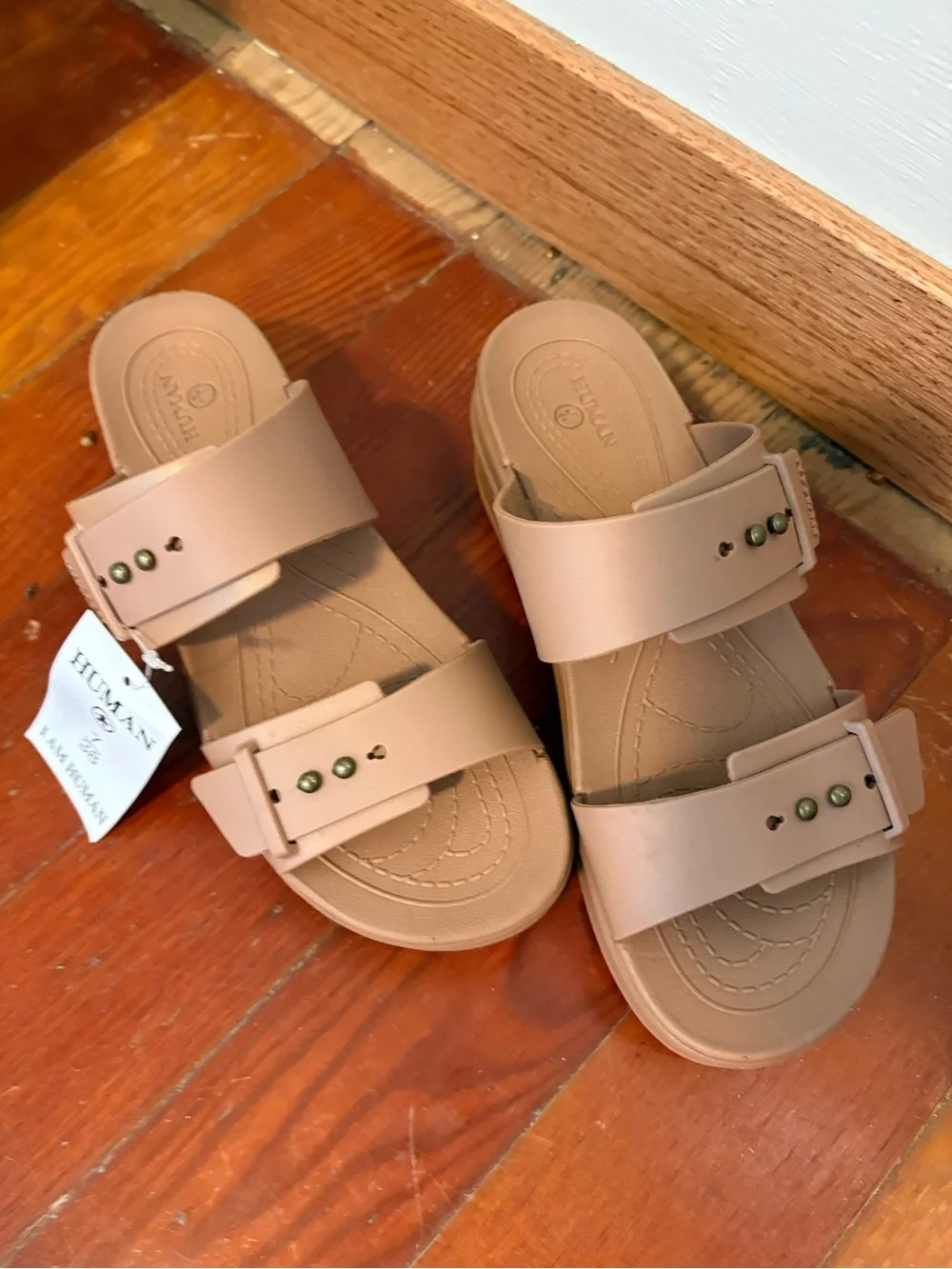 I Am Human Nude/Tan Double Strap Platform Sandals
